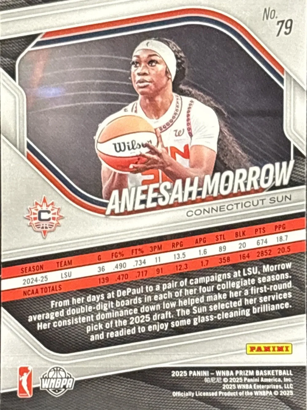 Panini Prizm Aneesah Morrow Connecticut Sun Prizm Rookie Card